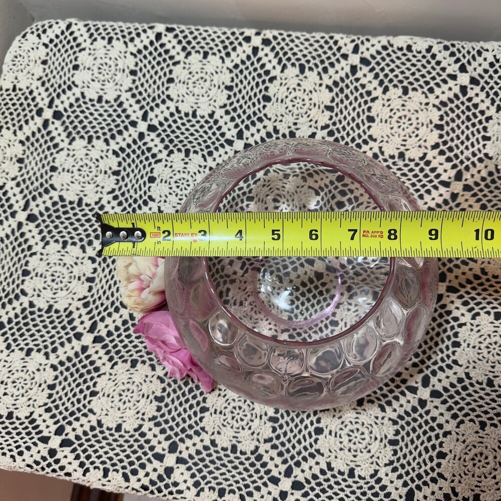 Vintage Empoli Italian Art Glass Pink Coin Dot Fishbowl Vase - Picture 7 of 10